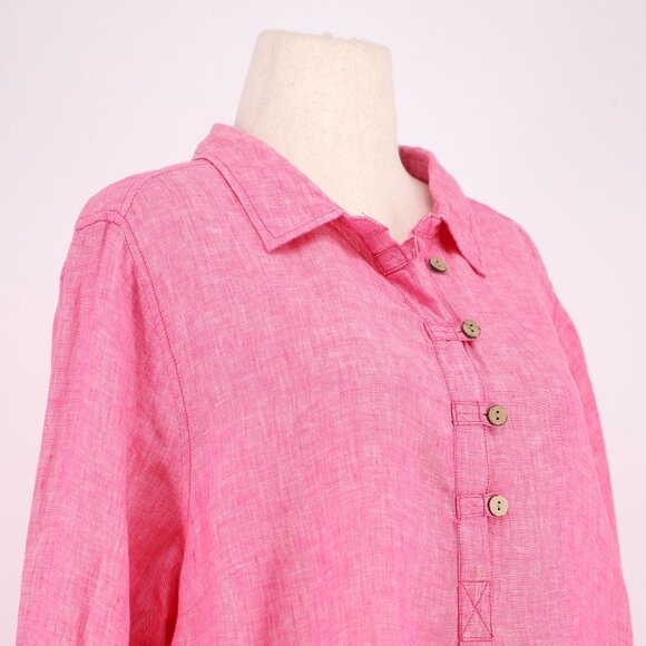 SIGRID OLSEN 100% Linen Half-Button Roll Tab Sleeve Shirt Blouse Pink Size 2X - Picture 3 of 7